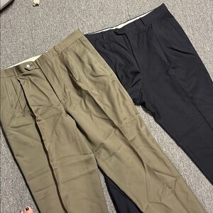 Super 100’s Two pair of black and olive slacks 100 wool